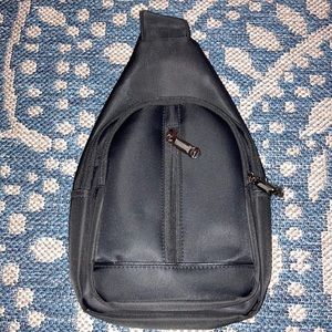Black nylon sling back bag